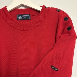 Saint James Cancale Fisherman Sweater Men's XXL Red Wool Button Shoulder France
